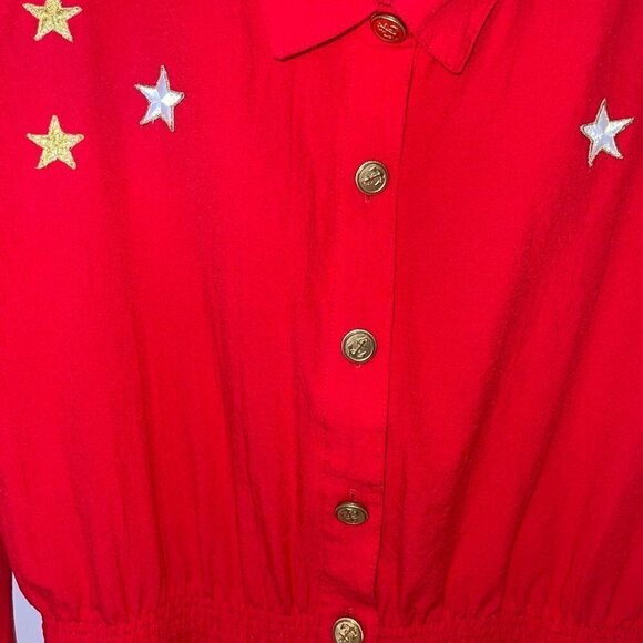 Dee California Vintage Womens Jumpsuit Size Medium Red Nautical Loose Fit Stars - Picture 8 of 13